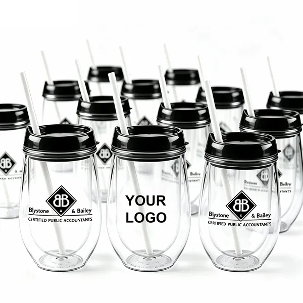 Double Wall Egg Shape Plastic Tumbler with Lid and Straw