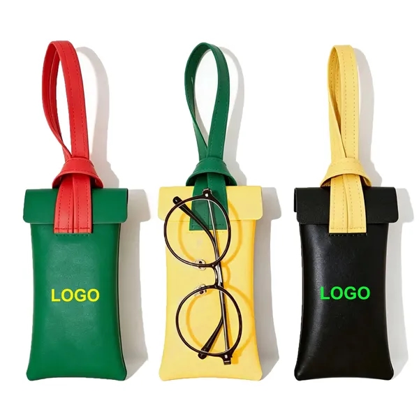 Color Block PU Sunglasses Pouch with Hand Strap
