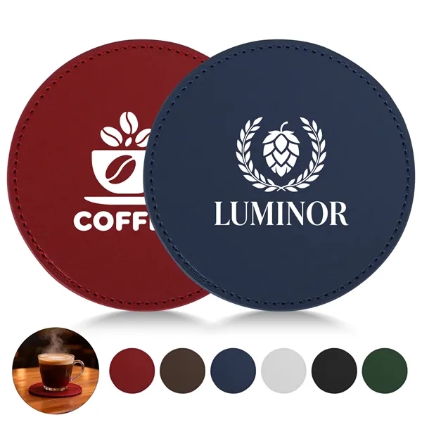 4" Round Hard PU Leather Coaster For Drinks