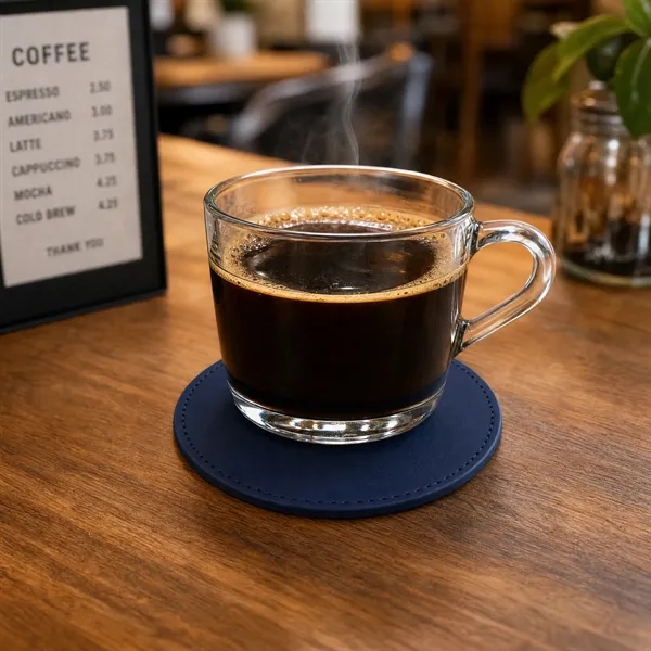 4" Round Hard PU Leather Coaster For Drinks
