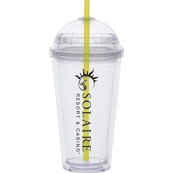 Plastic Tumbler in Double Wall With Dome Cover and Straw