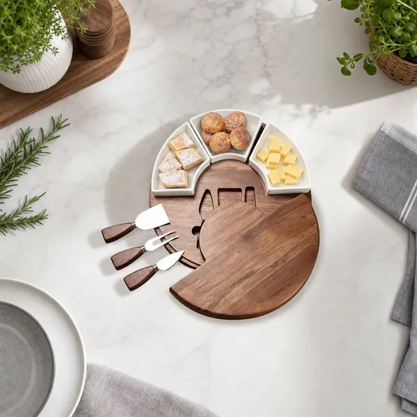 Round Acacia Cheese Board Charcuterie Set W/ Tools & Bowls