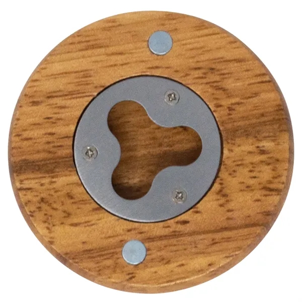 Wood Bottle Opener - Round With Metal Jaw On Back