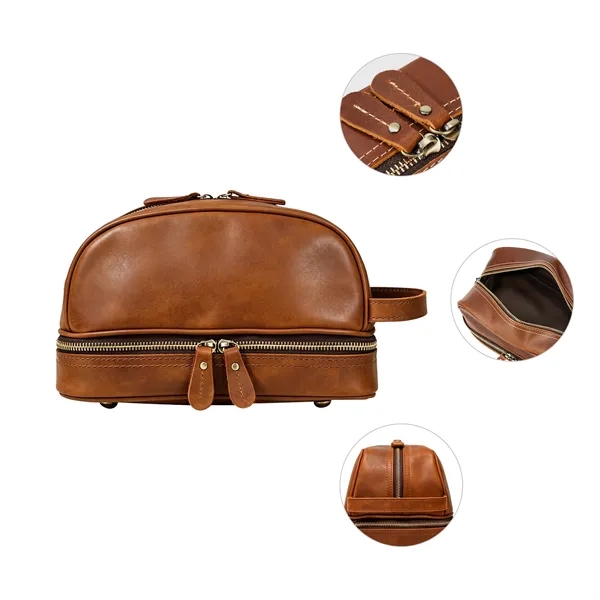 Two Layer Vintage Leather Travel Toiletry Bag For Men