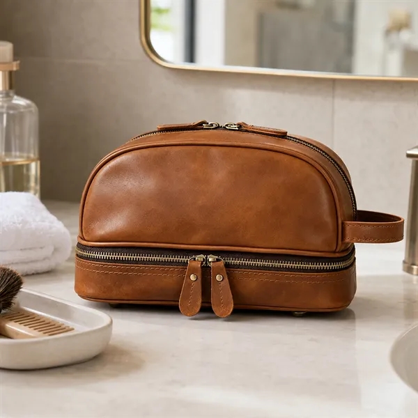 Two Layer Vintage Leather Travel Toiletry Bag For Men