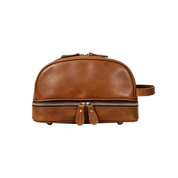 Two Layer Vintage Leather Travel Toiletry Bag For Men