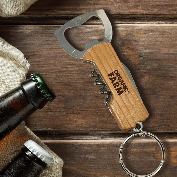 Wood Bottle Opener - Keychain Bottle Opener/Corkscrew Combo