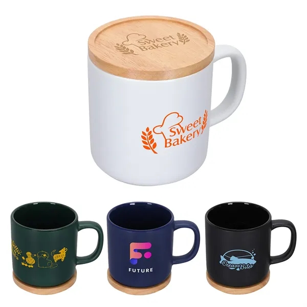 Dalton 12 oz Ceramic Mug w/ Bamboo Lid/Coaster