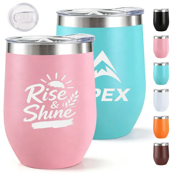 12 Oz Stainless Steel Insulated Wine Tumbler W/ Lid