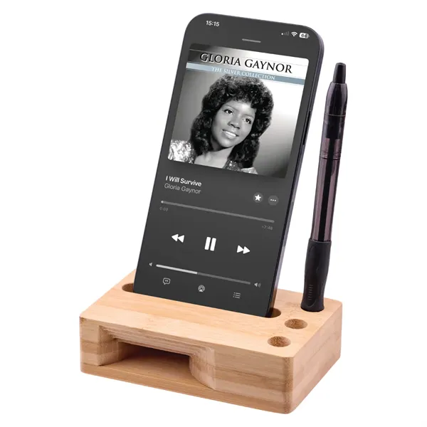 Bamboo Megaphone Phone Holder Stand with Pen Slots