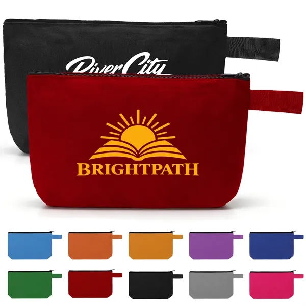 Solid Color Canvas Travel Cosmetic Bag Zipper Pencil Pouch