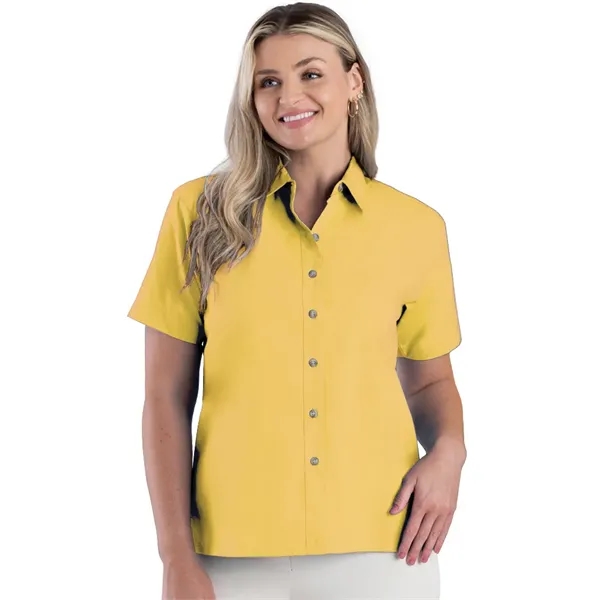 Custom Ladies' Short-Sleeve Superblend Poplin Shirt with Bone Bu...