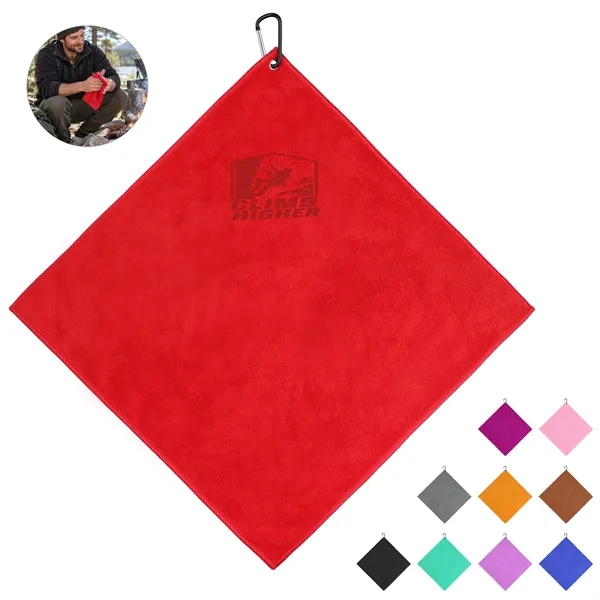 16"x16" Microfiber Golf Towel W/ Carabiner Clip