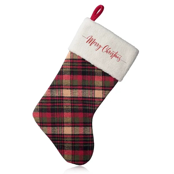 19" Plaid Christmas Stocking with White Trim