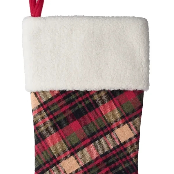 19" Plaid Christmas Stocking with White Trim