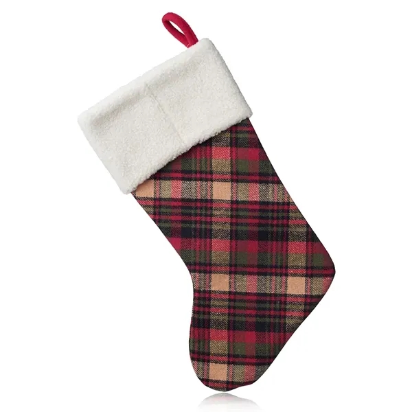 19" Plaid Christmas Stocking with White Trim