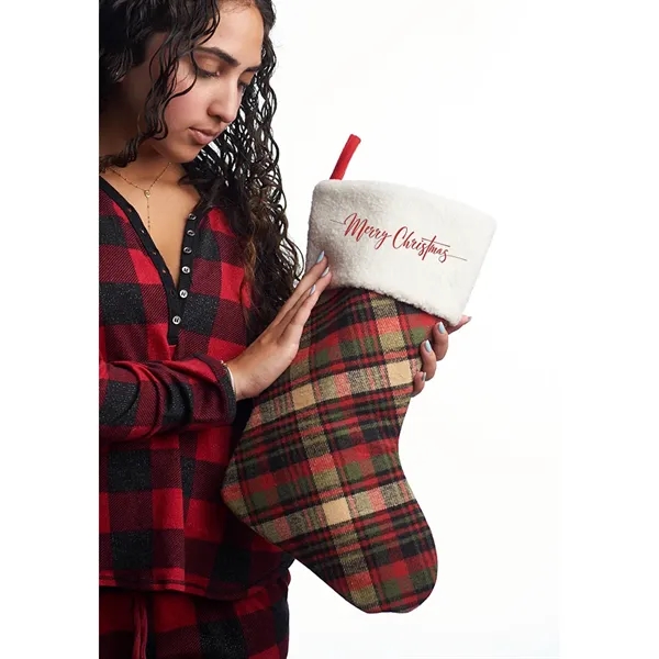 19" Plaid Christmas Stocking with White Trim