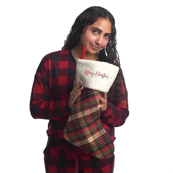 19" Plaid Christmas Stocking with White Trim