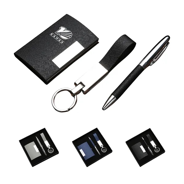Business card holder and keychain gift set