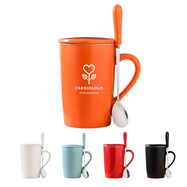 12oz ceramic mug with lid and spoon