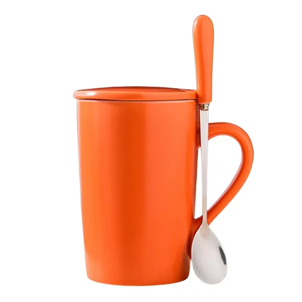 12oz ceramic mug with lid and spoon