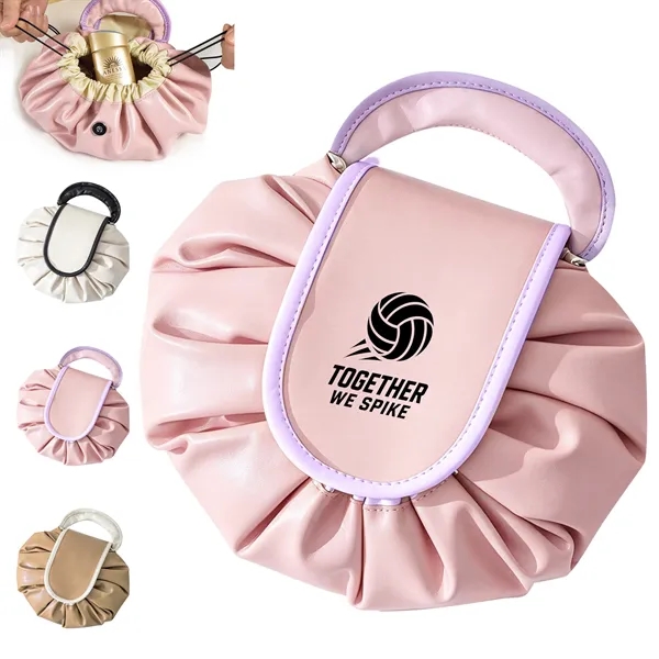 Travel Lay Flat Drawstring Makeup Bag W/ Handle