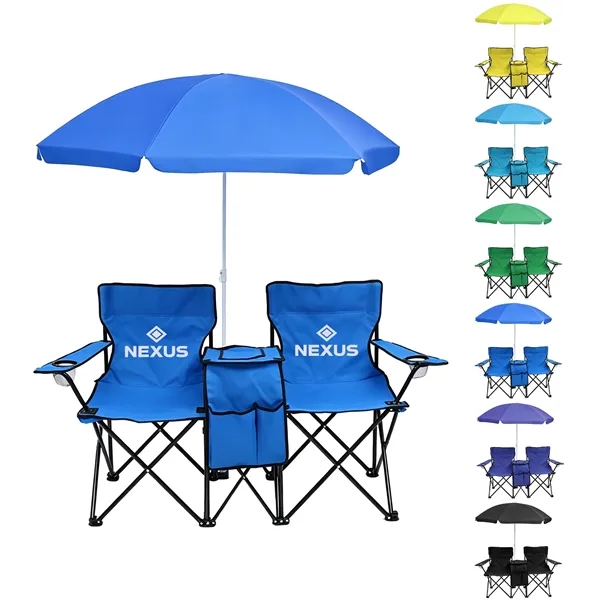 Outdoor Folding Double Camping Chairs W/ Umbrella