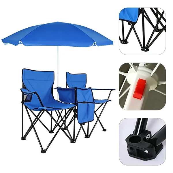 Outdoor Folding Double Camping Chairs W/ Umbrella