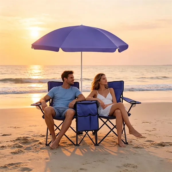 Outdoor Folding Double Camping Chairs W/ Umbrella
