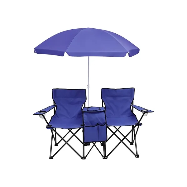 Outdoor Folding Double Camping Chairs W/ Umbrella