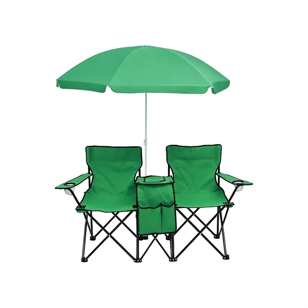 Outdoor Folding Double Camping Chairs W/ Umbrella