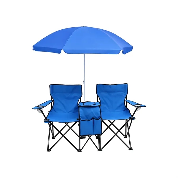 Outdoor Folding Double Camping Chairs W/ Umbrella