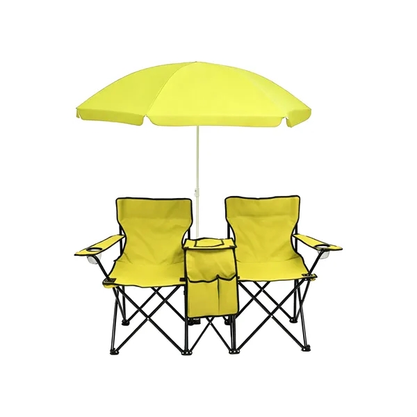 Outdoor Folding Double Camping Chairs W/ Umbrella