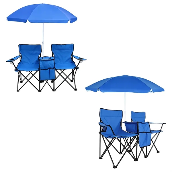 Outdoor Folding Double Camping Chairs W/ Umbrella