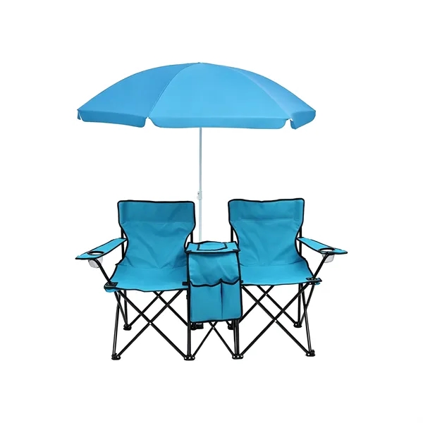 Outdoor Folding Double Camping Chairs W/ Umbrella