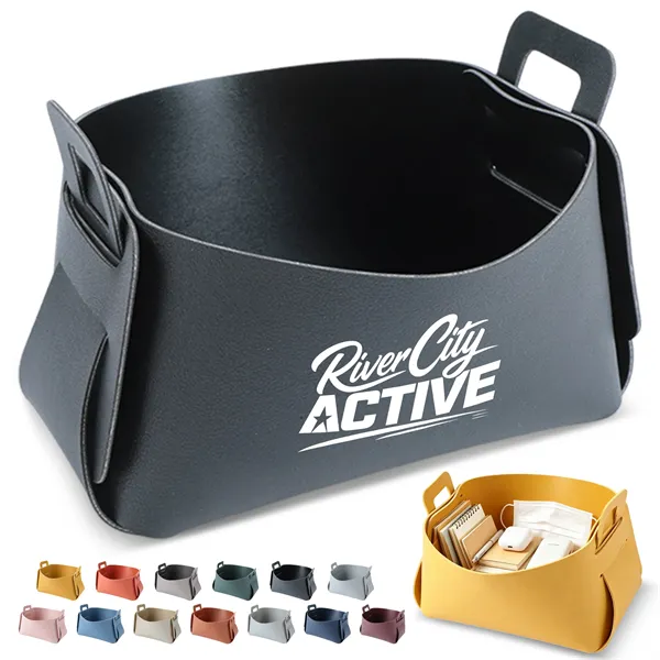 Foldable Leather Storage Basket Small Desktop Organizer