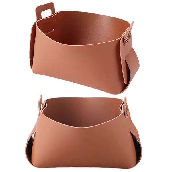 Foldable Leather Storage Basket Small Desktop Organizer