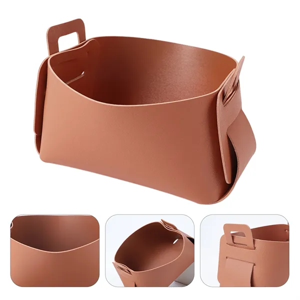 Foldable Leather Storage Basket Small Desktop Organizer