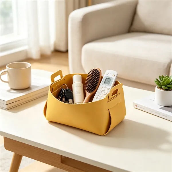 Foldable Leather Storage Basket Small Desktop Organizer