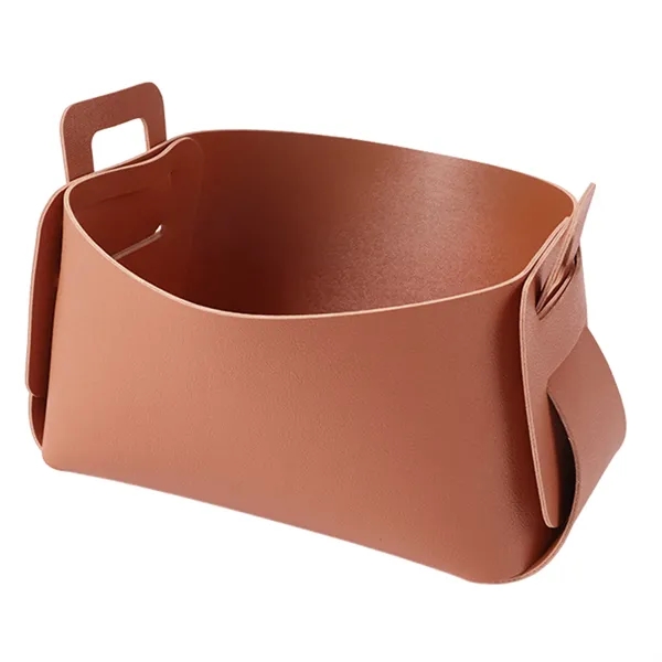 Foldable Leather Storage Basket Small Desktop Organizer