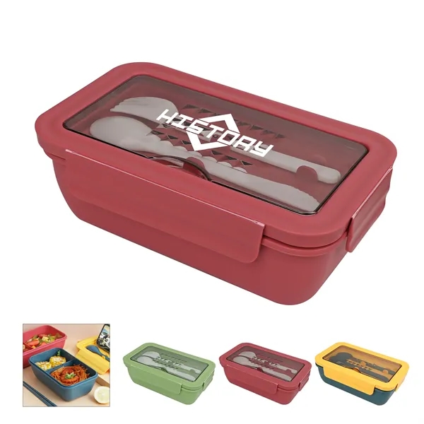2 Compartments Bento Lunch Box W/ Spoon & Fork