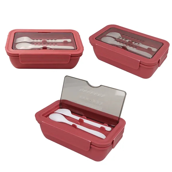 2 Compartments Bento Lunch Box W/ Spoon & Fork