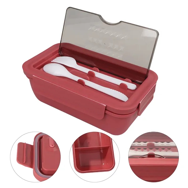 2 Compartments Bento Lunch Box W/ Spoon & Fork
