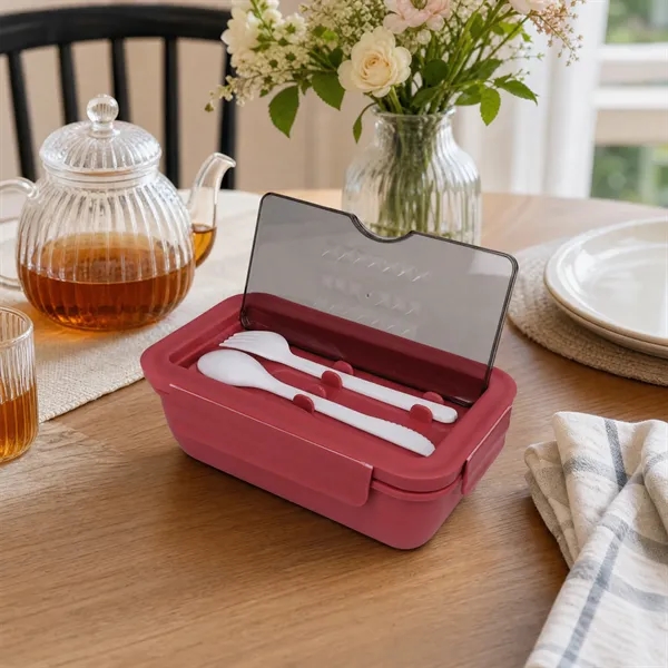 2 Compartments Bento Lunch Box W/ Spoon & Fork