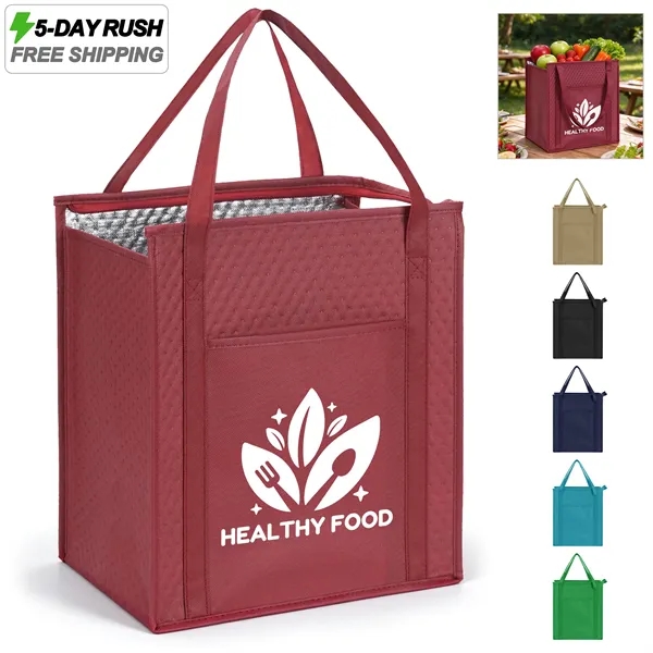 5 Day Rush Non Woven Zipper Cooler Tote Bag W/ Bottle Holder
