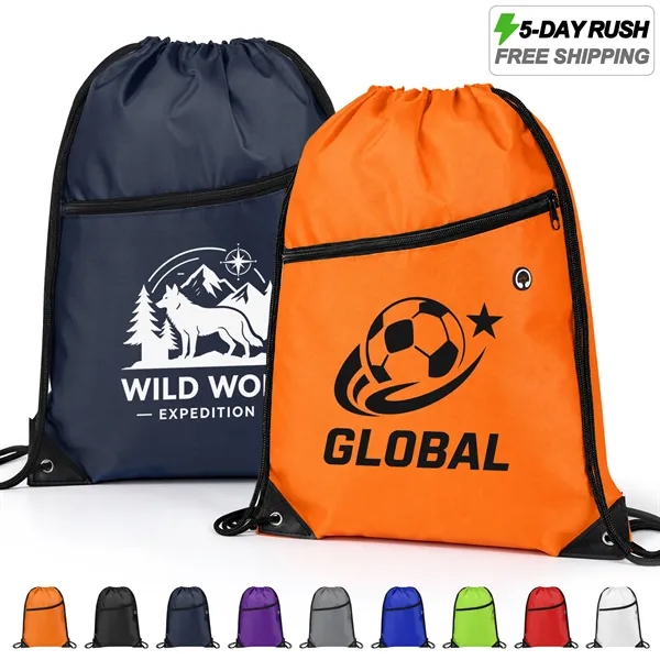 5 Day Rush 210D Oxford Drawstring Backpack W/ Earbud Port