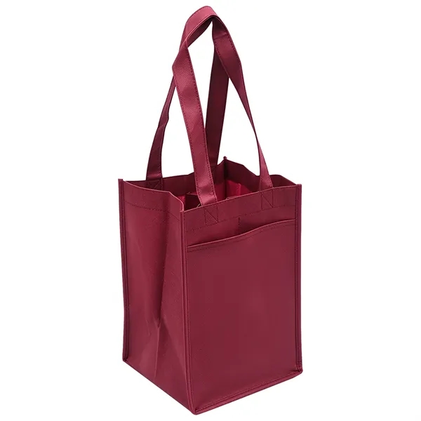 Non Woven 4 Bottle Wine Bag W/ Dividers & Pocket