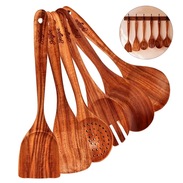 6 Piece Premium Wooden Utensil Set For Cooking