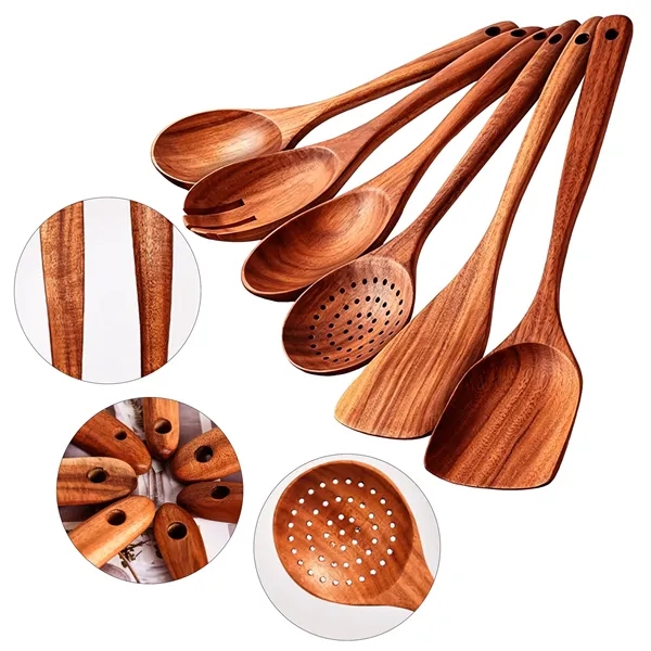6 Piece Premium Wooden Utensil Set For Cooking