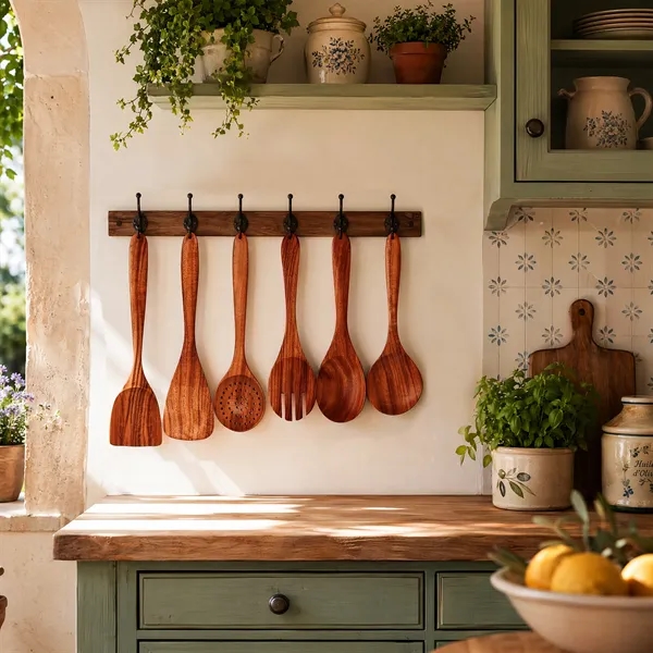 6 Piece Premium Wooden Utensil Set For Cooking